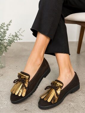 NWT Kennel & Schmenger Brown Suede Fringe Pointy Toe Flats